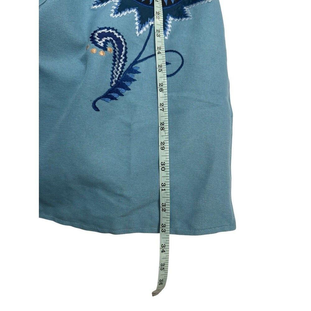 Indigo Moon Embroidered Floral Long Jacket Blue Cotton Mandarin Collar Size S - Picture 10 of 12